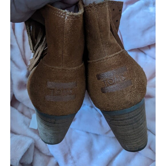 TOMS Boots Womens 8M Majorca Perforated Fringe Peep Toe Bootie Suede Heels Read - Picture 8 of 9
